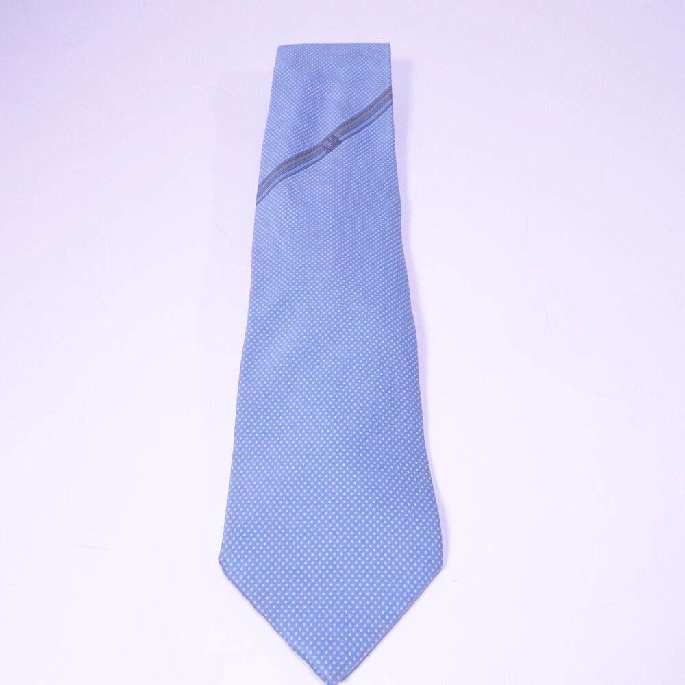 DUNHILL Men's Blue White Gold Signature Logo Polka Dot Silk Neck Tie Retail 390